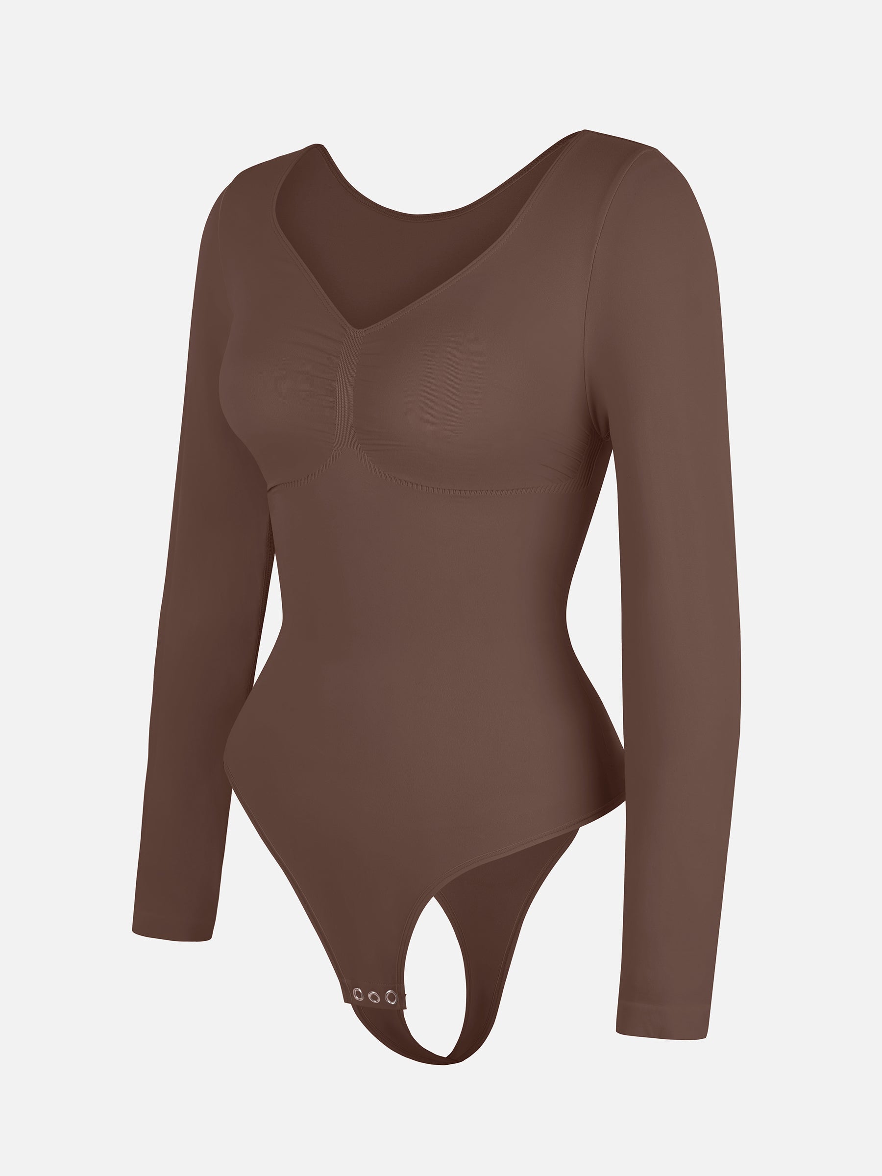 Feelingirl Seamless Long Sleeve Chest Support Tummy Control Thong Bodysuit