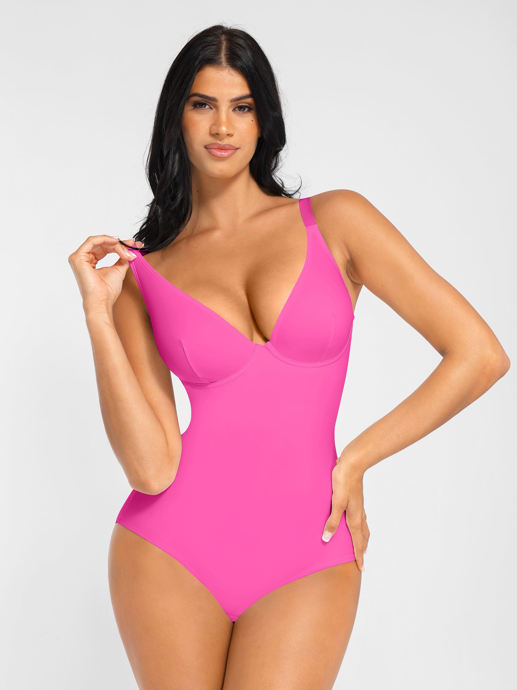 Feelingirl V Neck Adjustable Straps Tummy Control Bodysuit