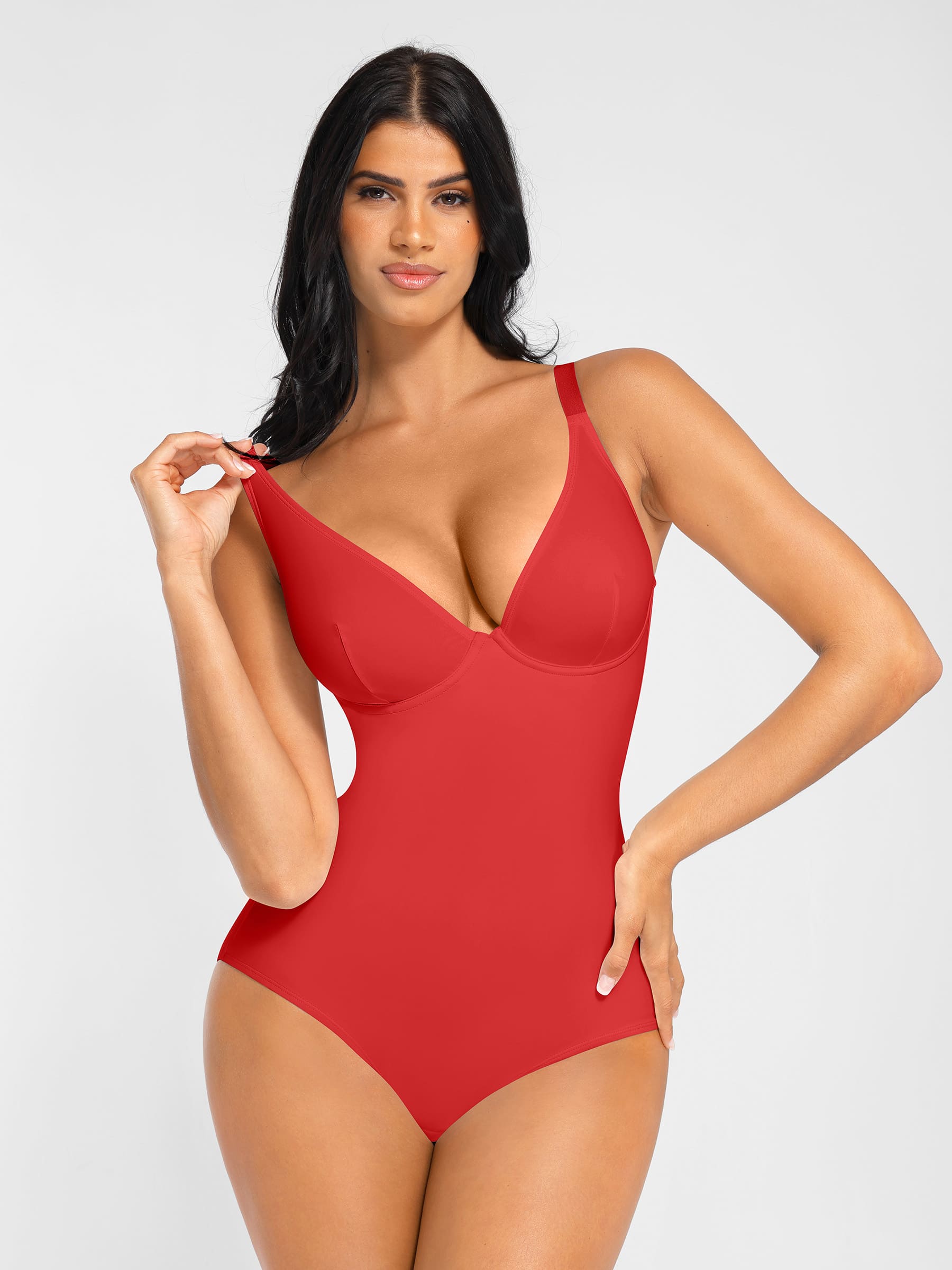 Feelingirl V Neck Adjustable Straps Tummy Control Bodysuit