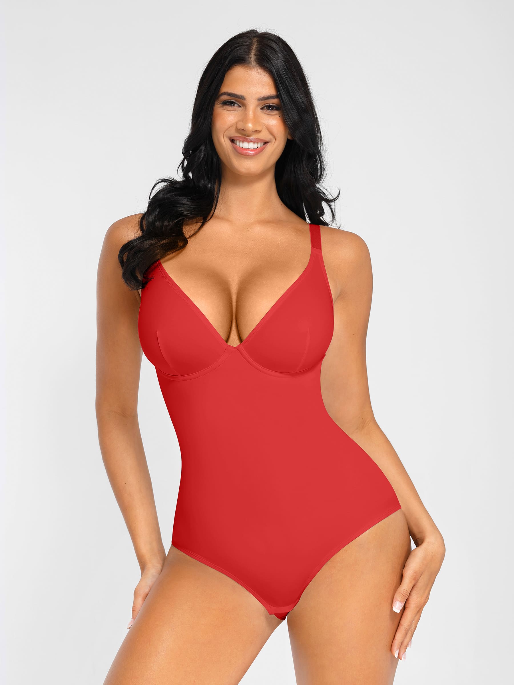 Feelingirl V Neck Adjustable Straps Tummy Control Bodysuit