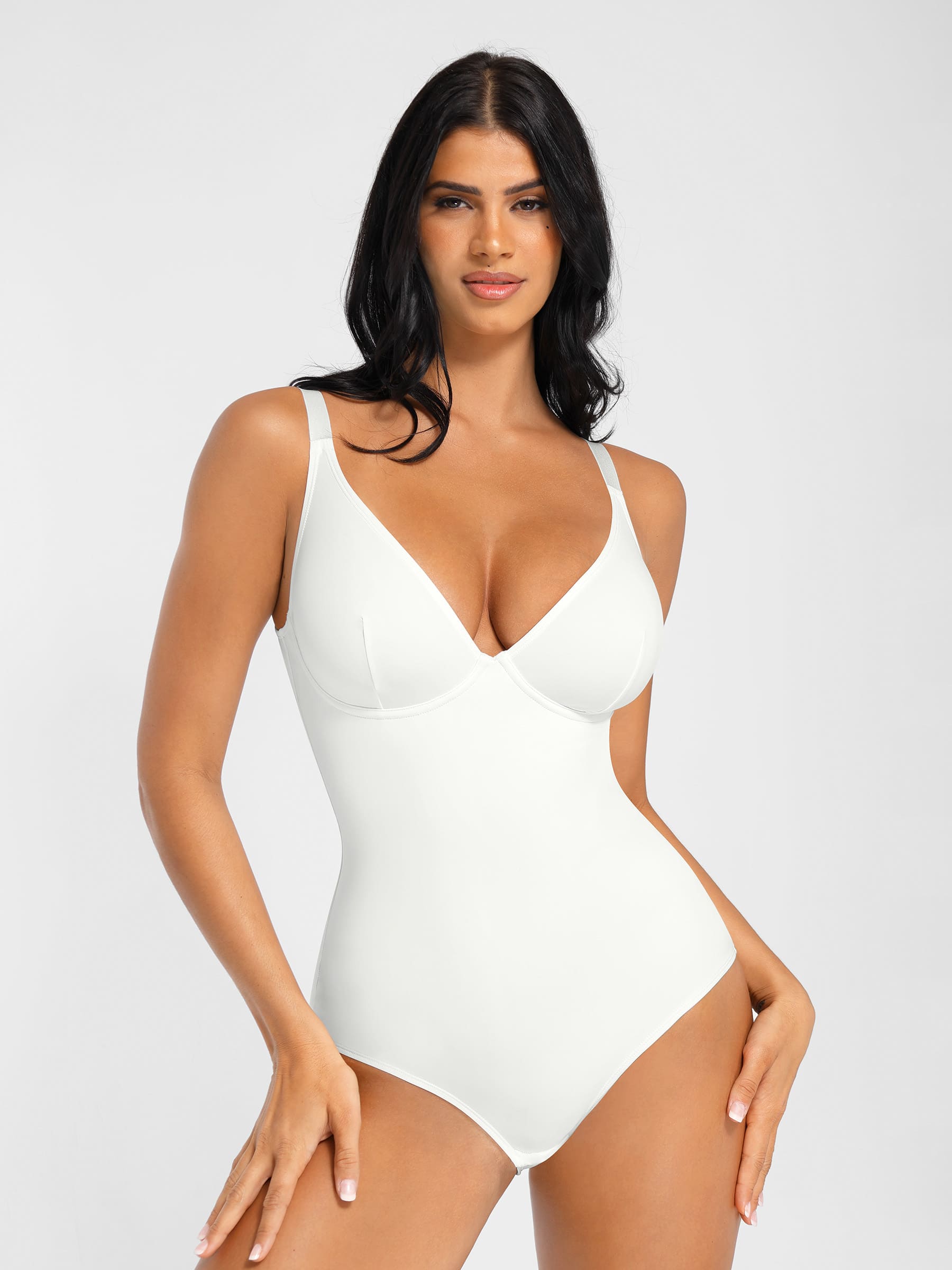 Feelingirl V Neck Adjustable Straps Tummy Control Bodysuit