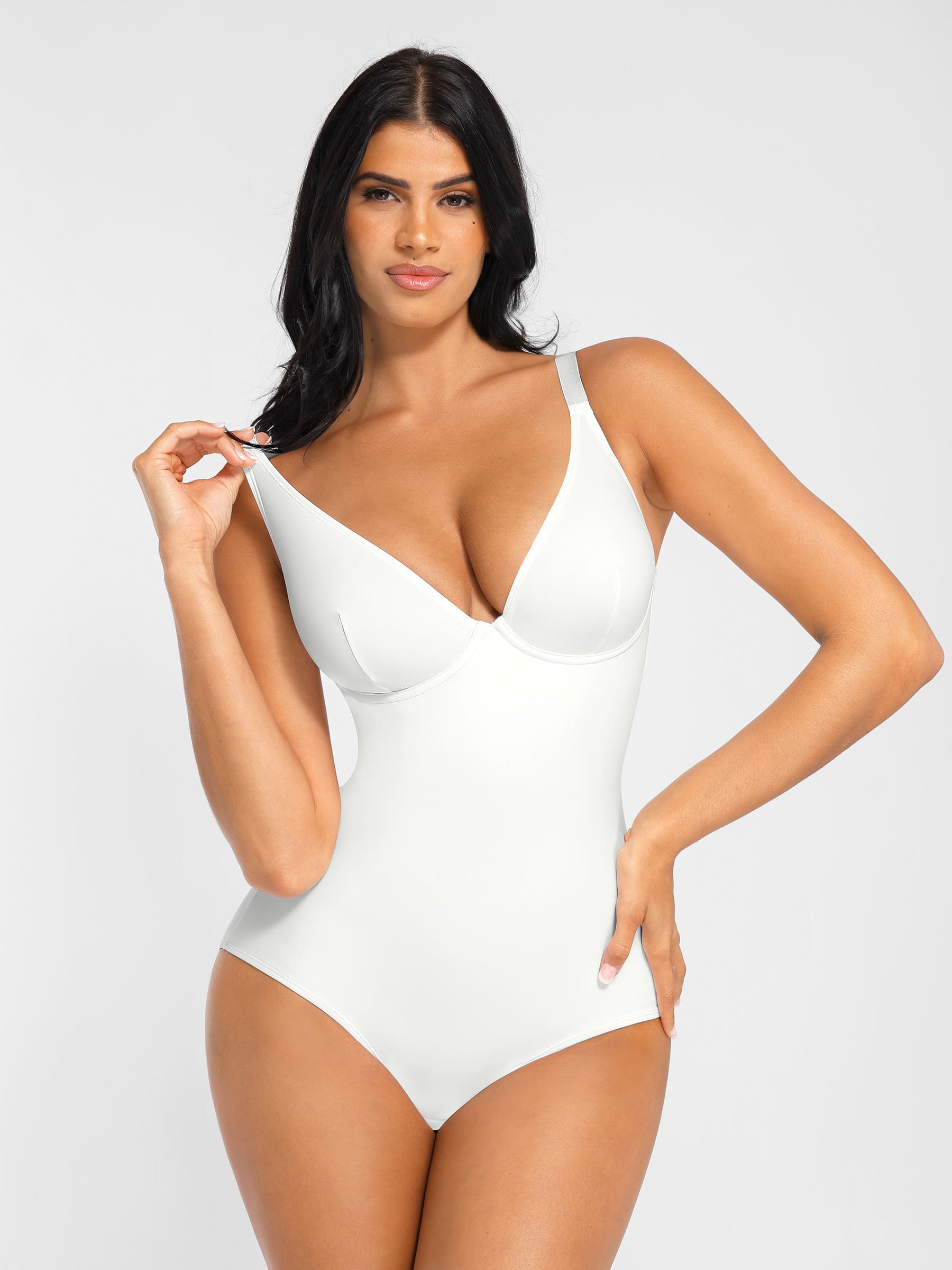 Feelingirl V Neck Adjustable Straps Tummy Control Bodysuit