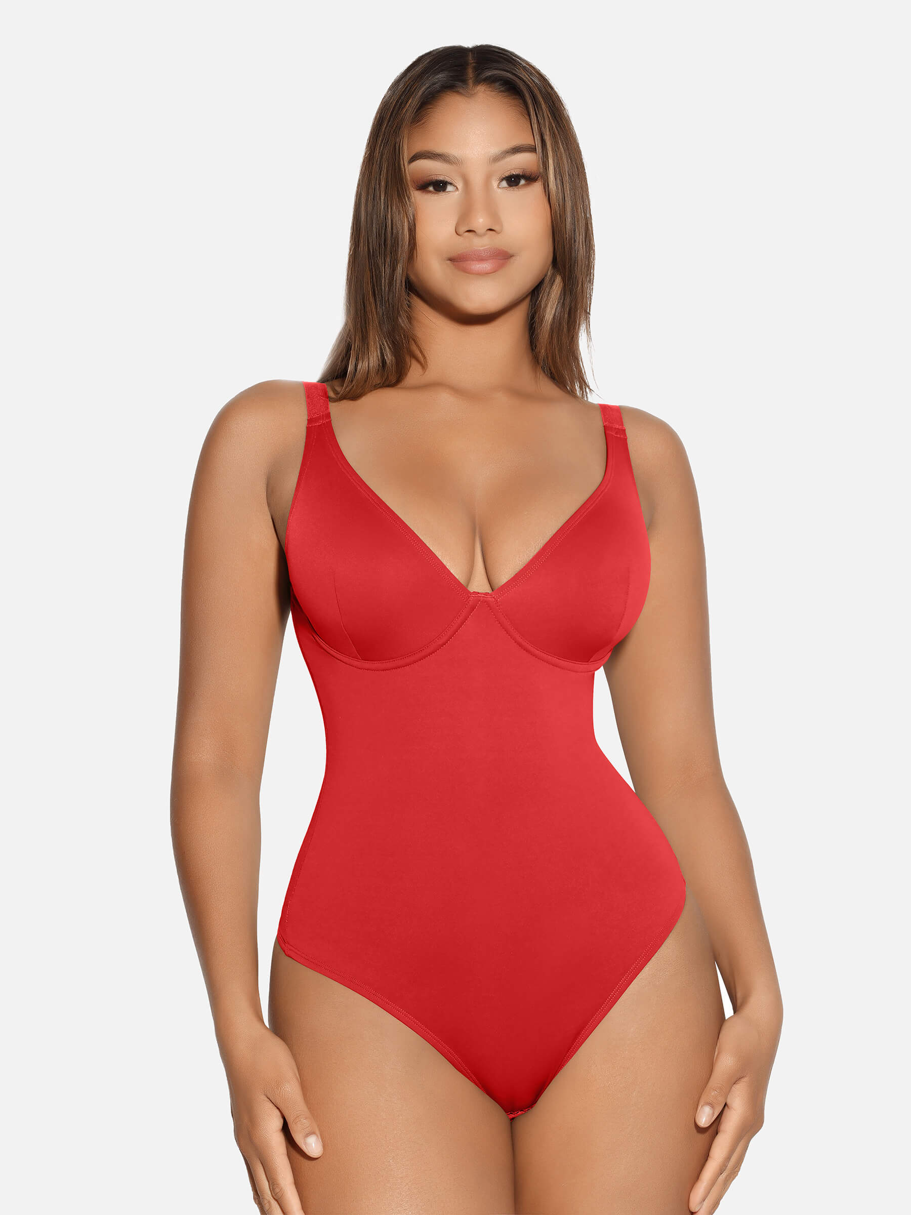 Feelingirl V Neck Tummy Control Thong Bodysuit